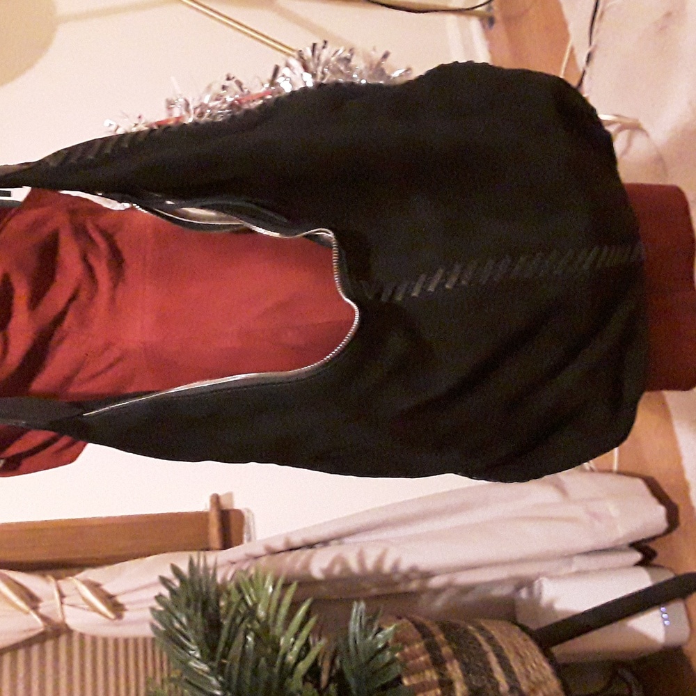 Black Suede 100% LEATHER hobo bag